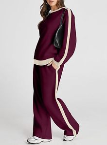 Tenues 2 pièces pour femmes, couleur unie, ensemble de survêtement décontracté en molleton, ensemble de survêtement de détente assorti, logo personnalisé - Product Image 3
