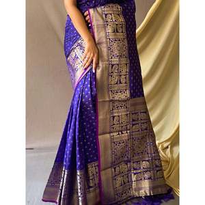 Magnifique sari en soie tissée bleu zari avec chemisier pour les occasions de mariage - Product Image 4