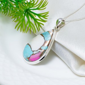 Collar de Plata de Ley 925 con Colgante de Turquesa Rosa Natural, Joyería de Turquesa Rosa Hecha a Mano, Regalo Único - Product Image 5