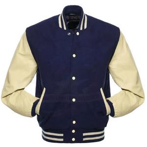 แจ็คเก็ตผ้าบุนวมสีขาวกรมท่าสำหรับผู้ชายเสื้อหนาวปักปกปกปกเสื้อด้านหน้าผ้าไนลอน - Product Image 1