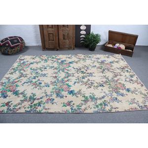 Alfombra Vintage de 5.7x8.4 pies, Alfombra Turca Grande, Alfombra con Estampado Animal Azul y Rojo - Product Image 3