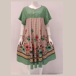 KLOK 11 vestido floral de rayón tela Premium cómodo de manga corta de verano vestido hasta la pantorrilla cintura elástica para el hogar relajante - Product Image 3