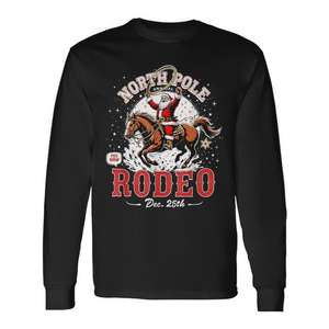 T-shirt vintage à manches longues pour Noël, thème Pôle Nord, Rodeo, Père Noël, Cowboy - Product Image 1
