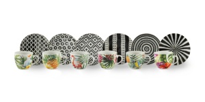 Juego de 6 tazas de espresso con platillo, 900 ml, porcelana, duraderas, estilo tropical chic de Excelsa Luxury, resistentes al calor, redondas - Product Image 5