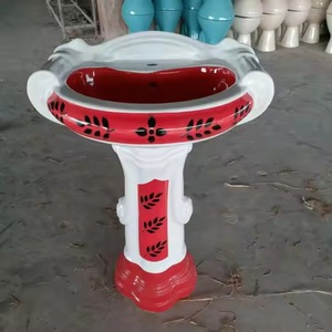 Artículos Sanitarios de porcelana Juego de pedestal de lavabo de ley grande Lavabo Fregadero de soporte Libre en conjunto de diseñador de color rústico de madera - Product Image 3