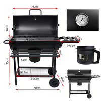 Barbecue au charbon de bois extérieur moderne de qualité supérieure en acier, forme de tonneau, avec chariot et tables pliantes en bois