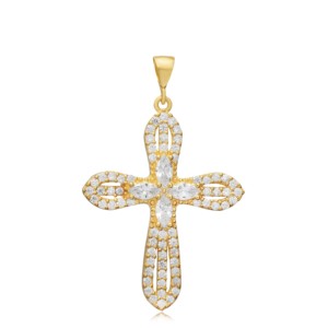 Pendentif religieux en argent avec pierres CZ rondes et marquises, bijoux fins, vente en gros, bijoux artisanaux - Product Image 1