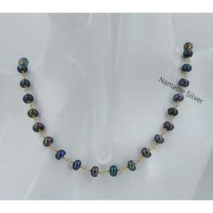 Collar de Perlas Negras de Agua Dulce Hechas a Mano con Plata de Ley, Collar de Perlas de Agua Dulce con Hilo de Cuentas de Una Sola Línea y Relleno de Oro - Product Image 5