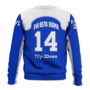 Phi Beta Sigma Fraternity 1914 Acrylic Knit Sweater Greek Letters Blue <b>White</b> Chenille Sigma Beta Sweater Apparel - Product Image 4