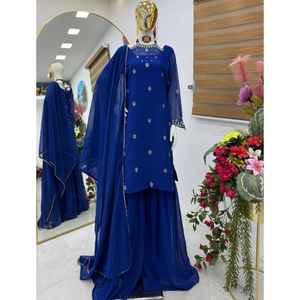 Nuevo Conjunto de Salwar Kameez de Diseño con Bordado de Georgette y Lentejuelas en el Cuello, para Fiesta o Boda, de Secado Rápido y Estilo Moderno - Product Image 1