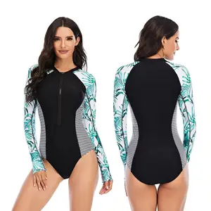 Personalizado Split Sublimación Imprimir Mujeres Niñas Una pieza Manga larga Bikini Traje de baño Rash Guard Traje de baño