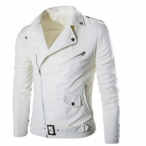 Blazer d'hiver fin en cuir PU noir et blanc pour homme 2024, veste à fermeture éclair diagonale avec service OEM - Product Image 1