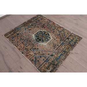 Turkish Vintage Small Rug 2.8x3.3 ft, <b>Brown</b> Floral Rug <b>Wool</b> - Product Image 2