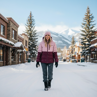 Chaqueta de Esquí Acolchada de Dos Tonos de Lujo para Mujer MITEXCO, Rosa y Marrón, Impermeable, Aislada, con Capucha, para Invierno, Snowboard, Abrigo para Exteriores