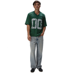 เสื้อฟุตบอลคอวีคอวีแขนสั้นผ้าตาข่ายสีเขียวออกแบบโลโก้ได้ตามต้องการทีมพิมพ์หมายเลข00แฟชั่นใช้ในชีวิตประจำวัน - Product Image 4