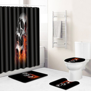 Ensemble de tapis de salle de bain personnalisés à motif de crâne, antidérapant, avec rideau de douche et tapis de bain - Product Image 2