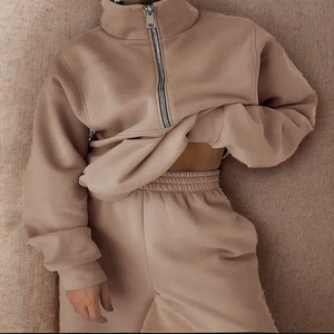 Winter Women Casual Matching Two-Piece <b>Set</b> Zip up <b>Sweaters</b> Solid Colar Sweatpants Outfits Women Tracksuit - Product Image 1