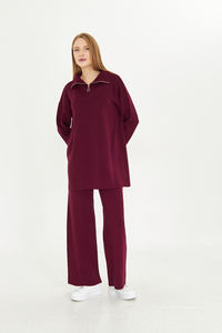 Ensemble de tricot uni à fermeture éclair deux pièces vêtements de sport surdimensionnés tenue quotidienne ensemble de survêtement à manches longues ensemble de tricot double élégant - Product Image 5