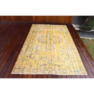 Turkish Rug, 5x8.1 ft Large Vintage Rug, <b>Yellow</b> Gray Oriental Rug - Product Image 1
