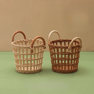 Eco-Friendly Rattan Snack & Fruit <b>Basket</b> - Handmade Rustic <b>Display</b> <b>Basket</b> with Handle, Made in Vietnam Round Rattan <b>Display</b> Tray - Product Image 3