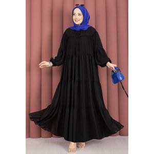 Vestido de Gasa Negro Sólido con Capas y Elegante Detalle Translúcido, Cintura Imperio, Tallas XS a XL, Estilo Discreto para el Día o para Salir de Noche - Product Image 6