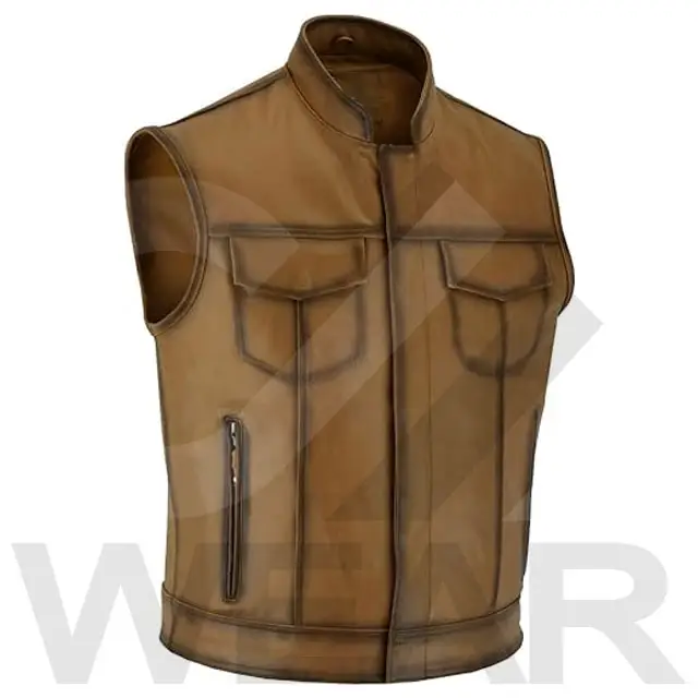Men And Women Top Grain Cowhide Distressed Motorcycle Vintage Leather Vest With Gun Pockets In New Style