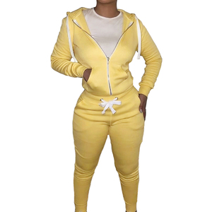 Sweat à capuche zippé avec logo personnalisé pour femmes Joggers Ensemble de pantalons de survêtement en coton pour la saison d'hiver Pantalon deux pièces pour le jogging - Product Image 1