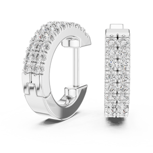 Double Row Round Moissanite <b>Huggie</b> Hoop Earrings 925 Sterling <b>Silver</b> - Product Image 3
