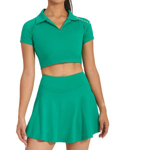 Custom Logo Sleeveless Quick Dry V-Neck Polo Shirt Women Tennis Golf Wear <b>And</b> <b>White</b> Tennis Mini <b>Skirt</b> Tennis Set - Product Image 3