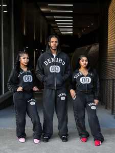 Conjunto de Sudadera con Capucha y Pantalones Deportivos de Felpa Francesa con Estampado Gráfico, Lavado Ácido, Estilo Holgado, con Cremallera, para Hombre, de Alta Calidad - Product Image 5