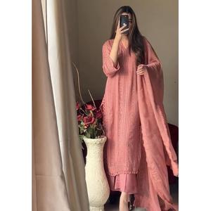 High Quality Chinnon Top Cotton <b>Thread</b> Embroidered Work and Work Palazzo With Dupatta Available at Affordable Prices - Product Image 1