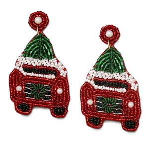 Boucles d'oreilles pendantes de Noël avec broderie de perles de rocaille personnalisées Belles boucles d'oreilles pendantes avec broderie perlée accessoires de Noël - Product Image 1
