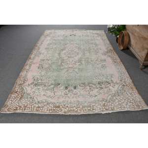 Alfombra de pelo medio ecológica de lana turca Vintage verde rosa tejido plano de gran tamaño 5 pies 9 pulgadas X 9 pies 3 pulgadas Patchwork comedor - Product Image 1