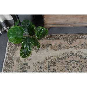 Tapis Turc Vintage Beige Marron 3.9x6.8ft Laine Tissage Plat avec Motif Patchwork pour Décorations de Salon - Product Image 3