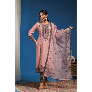 Conjunto de Kurta, Pantalón y Dupatta Color Rosa para Mujer, Marca Falsafa Mehar - Product Image 2