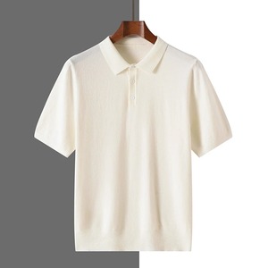 Été nouveau 100% pure laine hommes polo col affaires décontracté couleur solide T-shirt tricot top hommes vêtements - Product Image 4