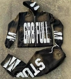 Survêtement en polaire personnalisé à imprimé bouffant 3d Joggers empilés en coton Pantalon de survêtement évasé et survêtement à capuche Ensemble 2 pièces pour hommes - Product Image 5