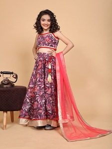 Nuevo Lanzamiento VESTA EXPORTS Conjunto Casual de Lehenga Choli para Niñas, Manga de un Solo Lado, Tela Vaquera, Dupatta Estampada, Chinon Chiffon Lavable - Product Image 2