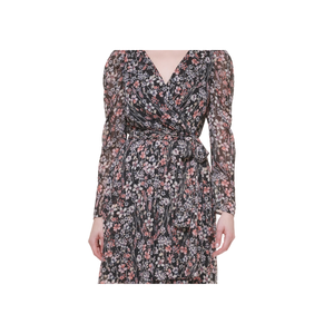 Robe midi noire en mousseline métallisée pour femme Tommy Hilfiger - Taille 6, avec décoration drapée translucide pour invitées de mariage spéciales - Product Image 5