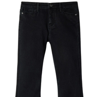 Jeans de Tiro Alto con Corte de Campana, Mezclilla Elástica Negra, Corte Ajustado, Estilo de 5 Bolsillos, Jeans de Moda para Mujer Cómodos y Elegantes