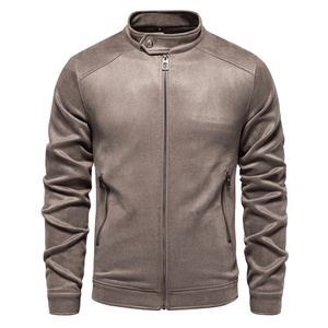New <b>Men's</b> Stand Collar Zip Suede <b>Jacket</b> Fashion Casual Business Faux Leather <b>Trucker</b> <b>Jackets</b> Coat for <b>Men</b> - Product Image 1