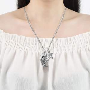 silver cross fish engraving Urn Cremation Necklace for Ashes Urn for Human Ashes in Loving <b>Memory</b> Dad Fishing <b>Locket</b> Custom Size - Product Image 6