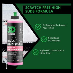 Savon de lavage de voiture rose 3D et amplificateur de brillance, formule neutre pH à haute mousse, bouteille de 16 fl oz - Product Image 2