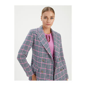 เสื้อแจ็คเก็ตผ้าสักหลาดลายตารางหมากรุกสำหรับผู้หญิง BGN รุ่น W24J146 - Product Image 4