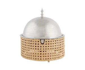 Plat à cocotte en acier inoxydable fabriqué à la main avec base ronde en rotin idéal pour le réchauffement des aliments de qualité supérieure et les repas de table - Product Image 1