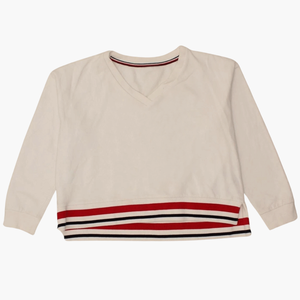 Premium Quality Women's V-Neck Oversized Sweatshirt <b>Jumper</b> Striped Cotton Blended Fleece Colourblocked for Winter Basics - Product Image 1