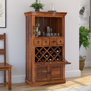Armoire de bar en bois à cadre métallique de style industriel avec plusieurs tiroirs, disponible au prix de gros. - Product Image 4
