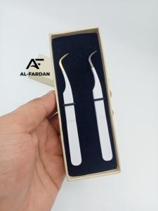 Pinzas de pestañas profesionales Color blanco curvo fuerte con punta negra y dorada Pinzas de extensión de pestañas de acero inoxidable sólido - Product Image 4