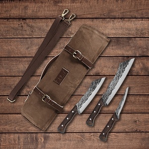 Sac à rouleaux de couteaux de chef en toile cirée et <span class=keywords><strong>cuir</strong></span> Étui à couteaux durable pour chefs professionnels - Product Image 5