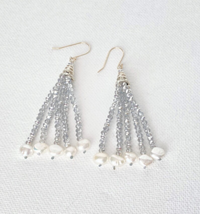 Boucles d'oreilles perlées bleues Boucles d'oreilles en perles de rocaille d'aigue-marine Boucles d'oreilles perle frange Boucles d'oreilles gland Boucles d'oreilles perlées Triangle Argent brillant - Product Image 2